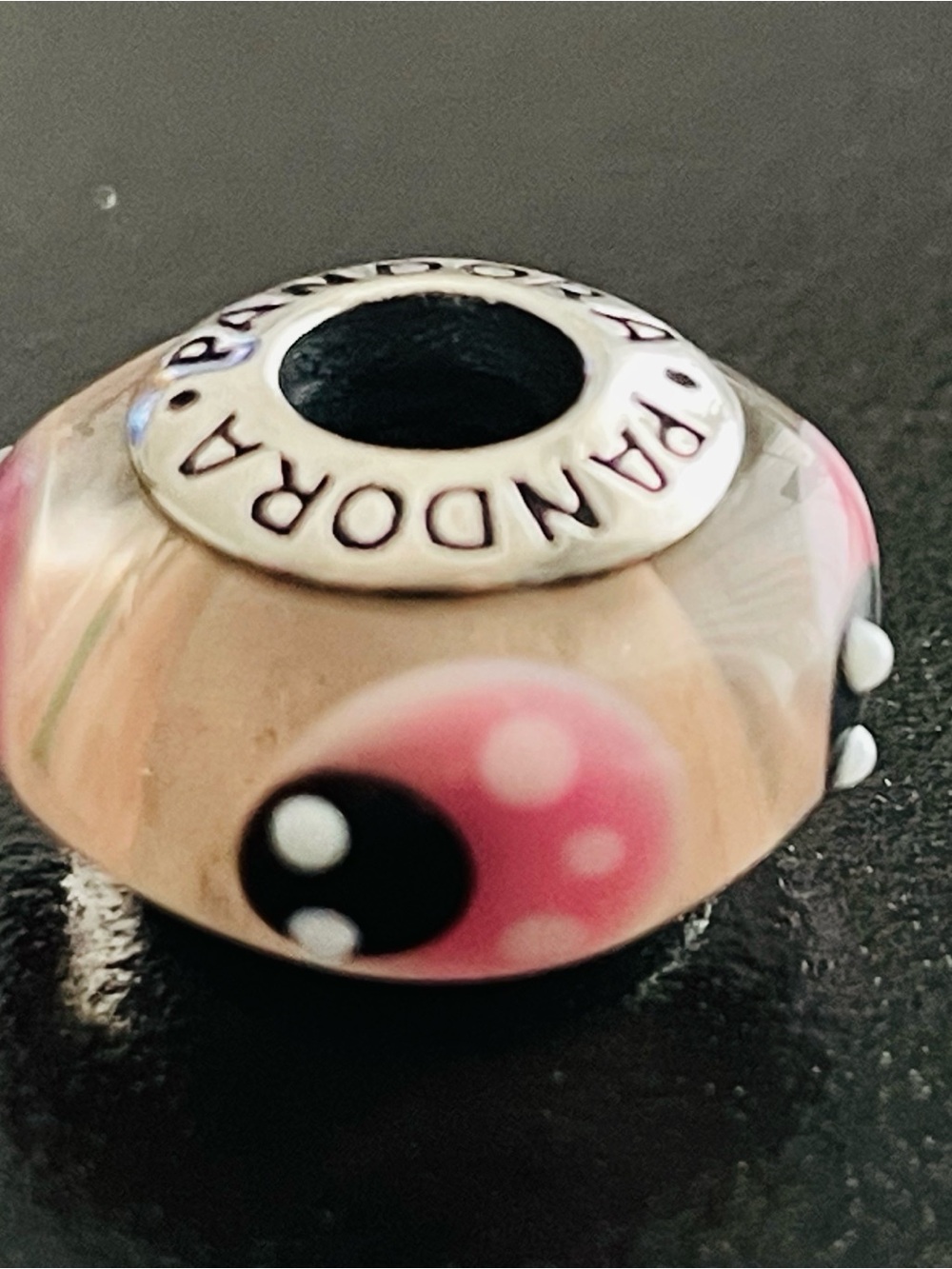Pandora Pink and Black Daisy Murano Glass Kids Charm